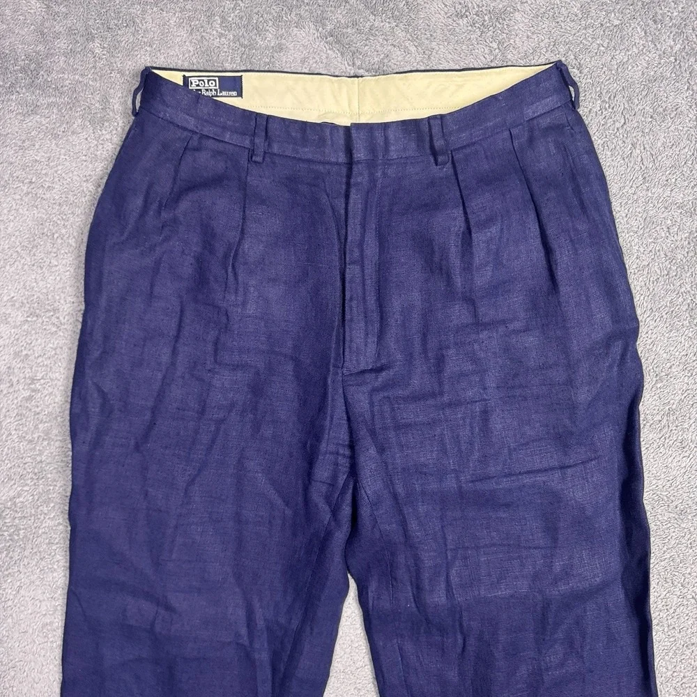 Polo Ralph Lauren Pants Mens 36x32 100% Linen Pleated Cuff Dress Trouser Vintage